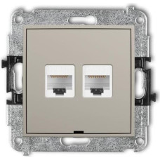 Karlik MINI Mechanizm gniazda komputerowego podwójnego 2xRJ45, kat. 5e, 8-stykowy, bez pola opisowego taupe 60MGKBO-2