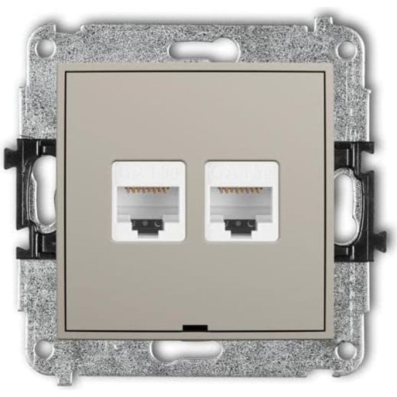 Karlik MINI Mechanizm gniazda komputerowego podwójnego 2xRJ45, kat. 5e, 8-stykowy, bez pola opisowego taupe 60MGKBO-2