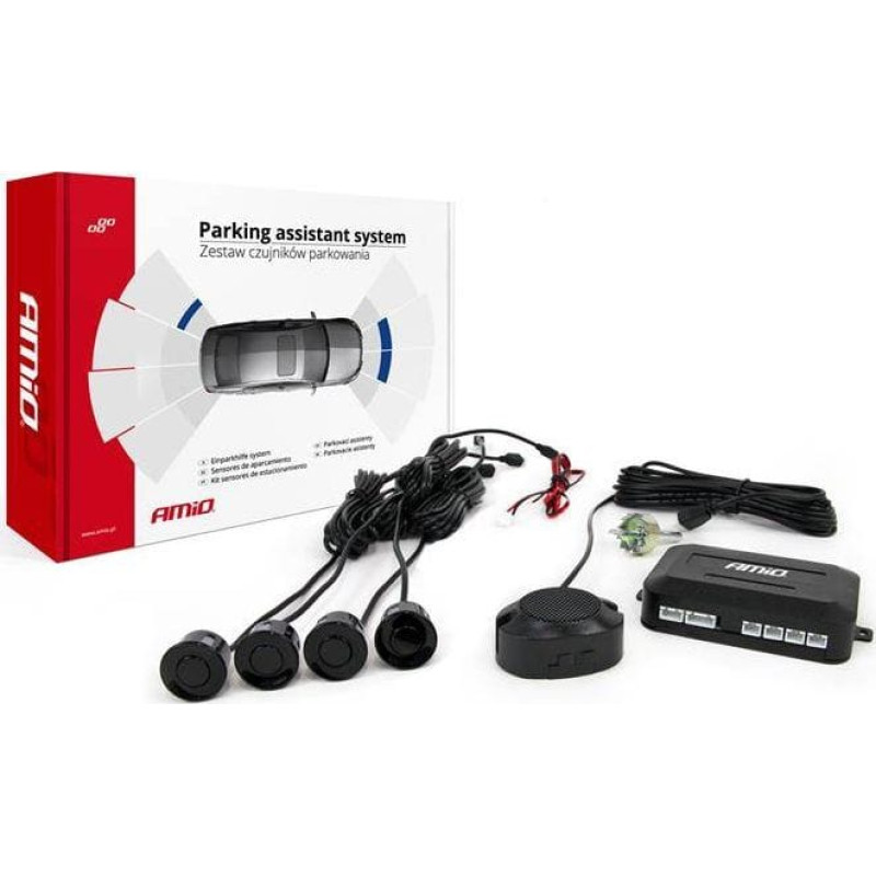 Amio Zestaw czujników parkowania cofania Buzzer 4 sensory czarne