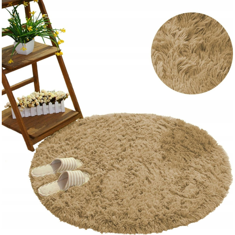 Strado Dywan okrągły Shaggy Strado 160x160 CappuccinoCamel (Jasny brązowy)