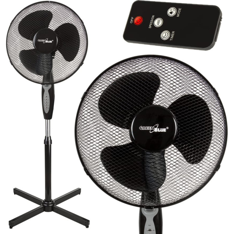 Greenblue GB580 Floor fan 40W with 3 levels of airflow 1.25m high 1.5m of cable with remote control and timer up to 7.5h GB580
