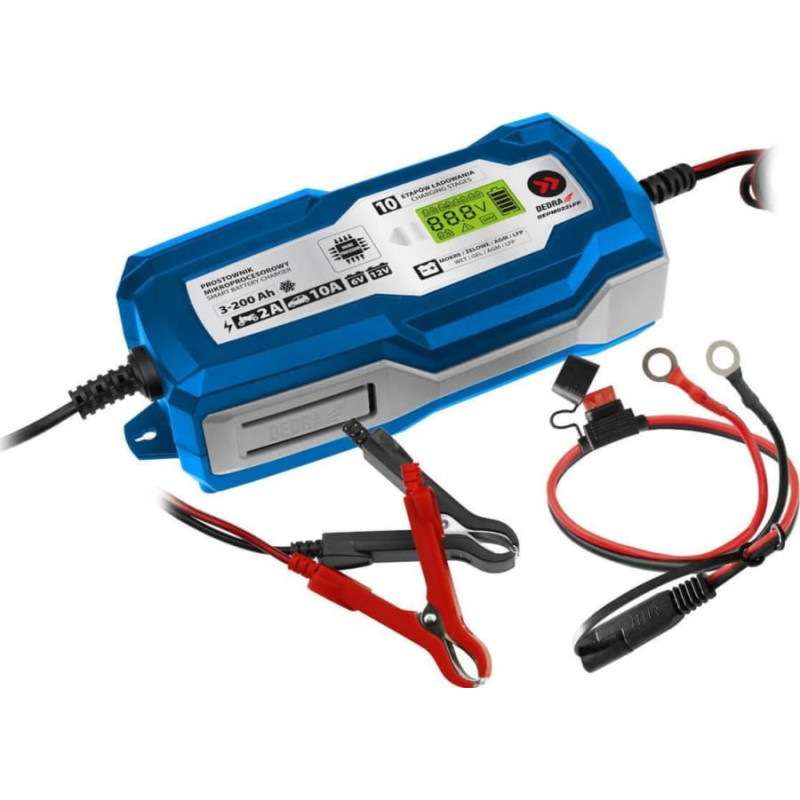 Dedra Prostownik mikroprocesorowy 10A, LCD, 6/12V 3-200Ah LFP