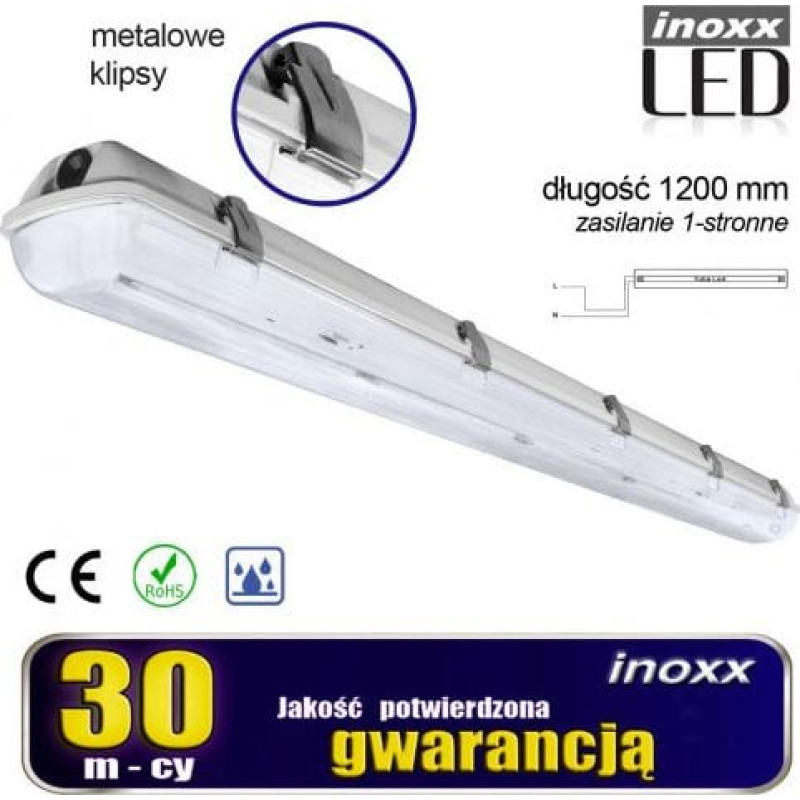 Nvox Oprawa hermetyczna przemysłowa ip65 led 1x120cm t8 g13 jednostronnie zasilana