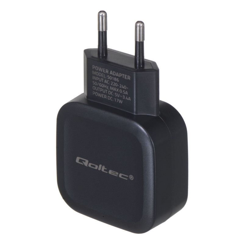 Qoltec Charger 17W | 5V | 3.4A | 2xUSB