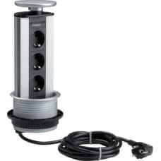 Hager Polo Moduł zasialjący stołowy zabudowany 3 gniazda z/u 16A IP20 aluminium (G7343LAN)