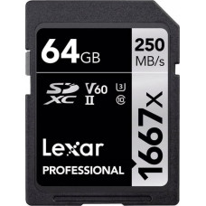 Lexar Karta Lexar Professional 1667x SDXC 64 GB Class 10 UHS-II/U3 V60 (LSD64GCB1667)