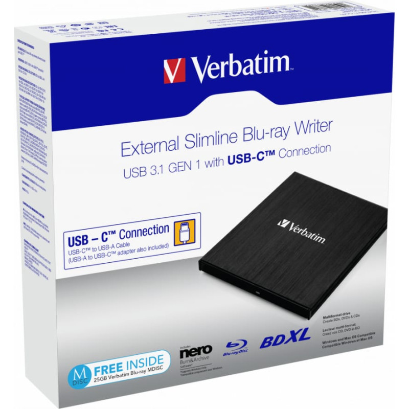 Verbatim 43889 optical disc drive Blu-Ray RW Black