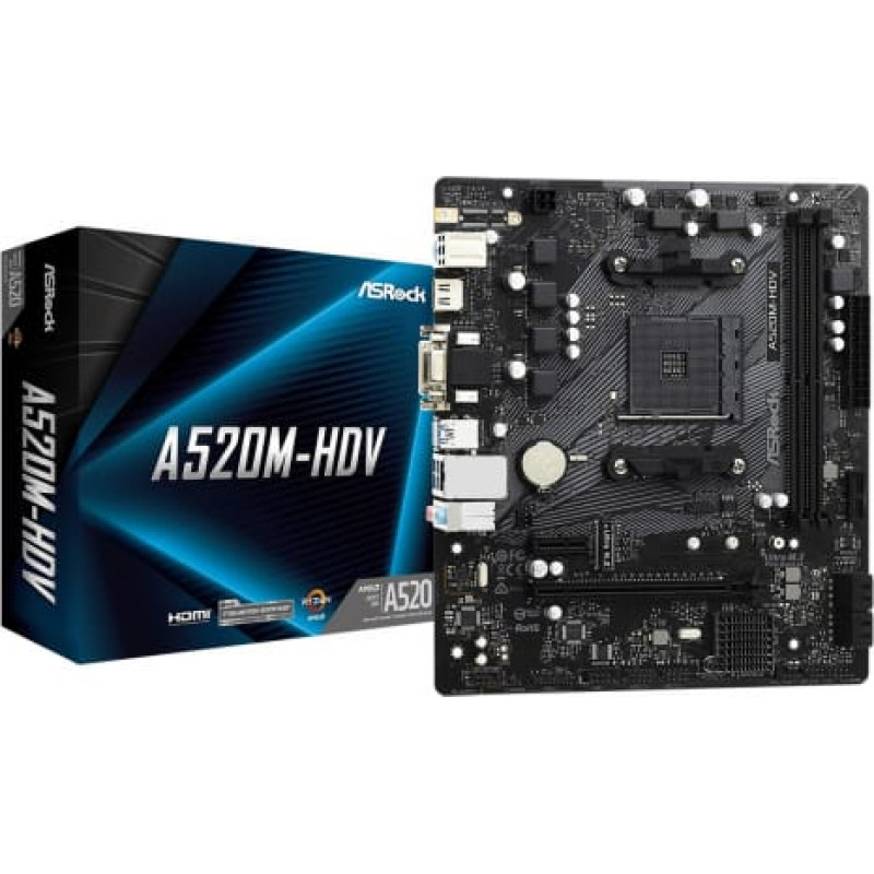 Asrock Motherboard A520M-HDV AM4 2DDR4 HDMI/DVI/VGA M.2 mATX