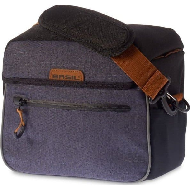 Basil Torba na kierownicę BASIL MILES HANDLEBAR BAG BE 6L, wodoodporny poliester, granatowa + Płytka mocująca do kosza BASIL BASEASY (bez wspornika) (DWZ)