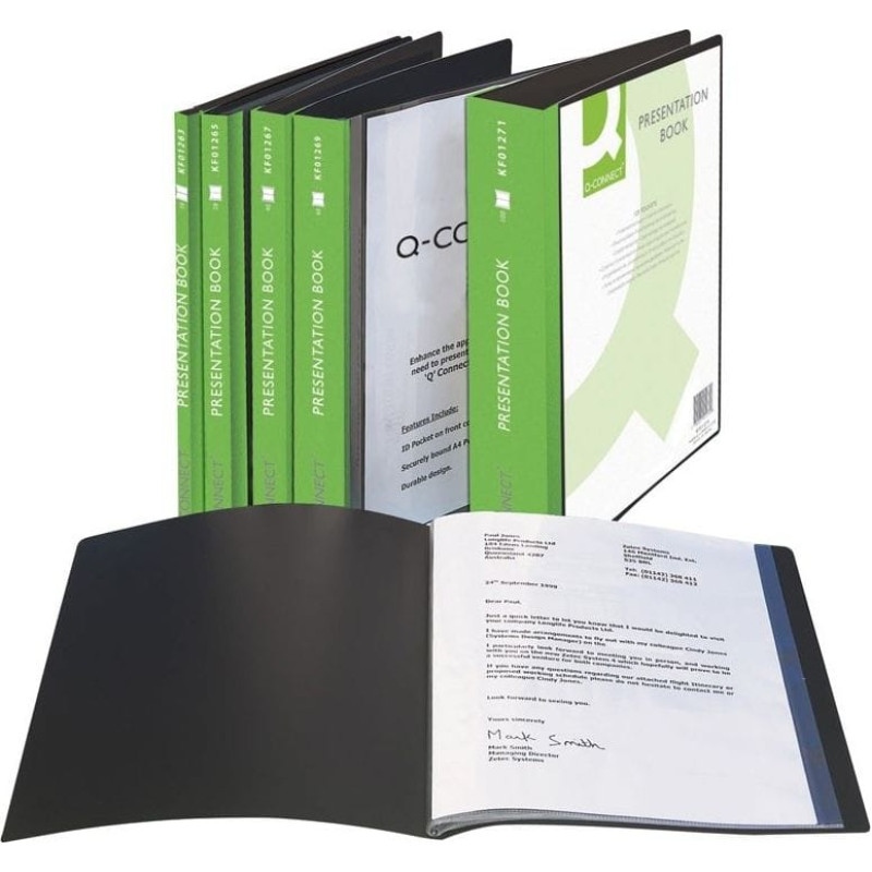 Q-Connect Teczka ofertowa Q-CONNECT z kieszenią opisową, PP, A4, 1100mikr., 100 koszulek, czarna