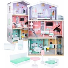 9 Planet Domek dla lalek drewniany+ mebelki pastelowy 117cm