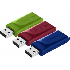 Verbatim Pendrive Verbatim Verbatim USB flash disk, USB 2.0, 16GB, Slider, zielony, niebieski, czerwony, 49326, USB A, z wysuwanym złączem. 3 szt