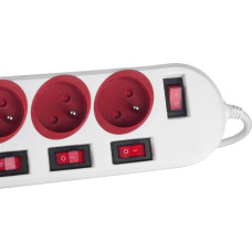 Maclean power strip, 5 socket extension cable, with switches, 250VAC/10A, 1.5m, MCE204 R/W