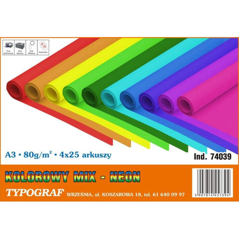 Typograf PAPIER TYPOGRAF A3/80 G NEON 25 X 4 KOLORY (100)