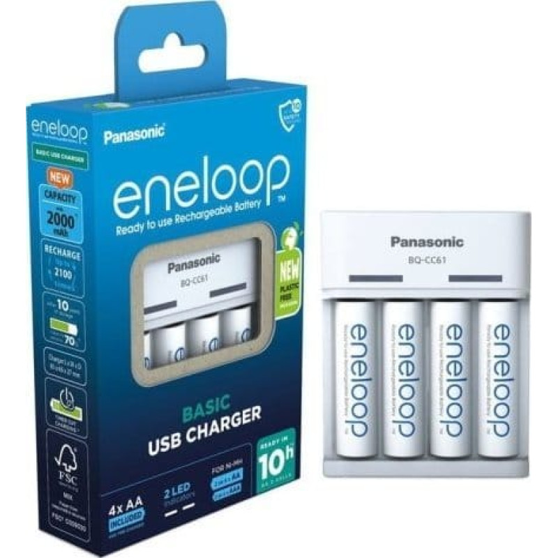 Panasonic PAMATA USB LĀDĒTĀJS + 4x AA ENELOOP 2000 mAh