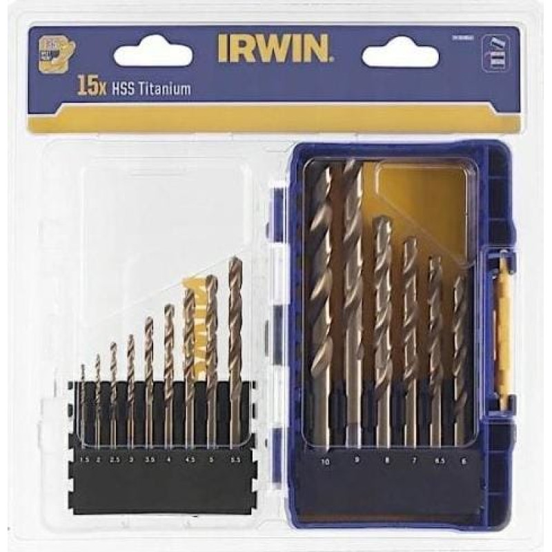 Irwin Zestaw wierteł Irwin IRWIN ZESTAW 15szt. HSS TiS 1.5mm, 2mm, 3.5mm, 4mm, 4.5mm 5mm, 5.5mm, 6mm, 6.5mm, 7mm, 8mm, 9mm, 10m IRWIW3038501