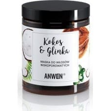 Anwen Anwen Maska do włosów niskoporowatych Kokos i Glinka w szklanym słoiku - 180 ml