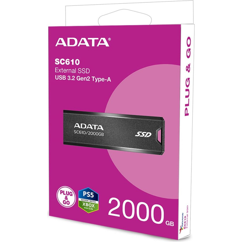 Adata SC610 USB zibatmiņas disks 2 TB USB A tipa 3.2 Gen 2 (3.1 Gen 2) Melns