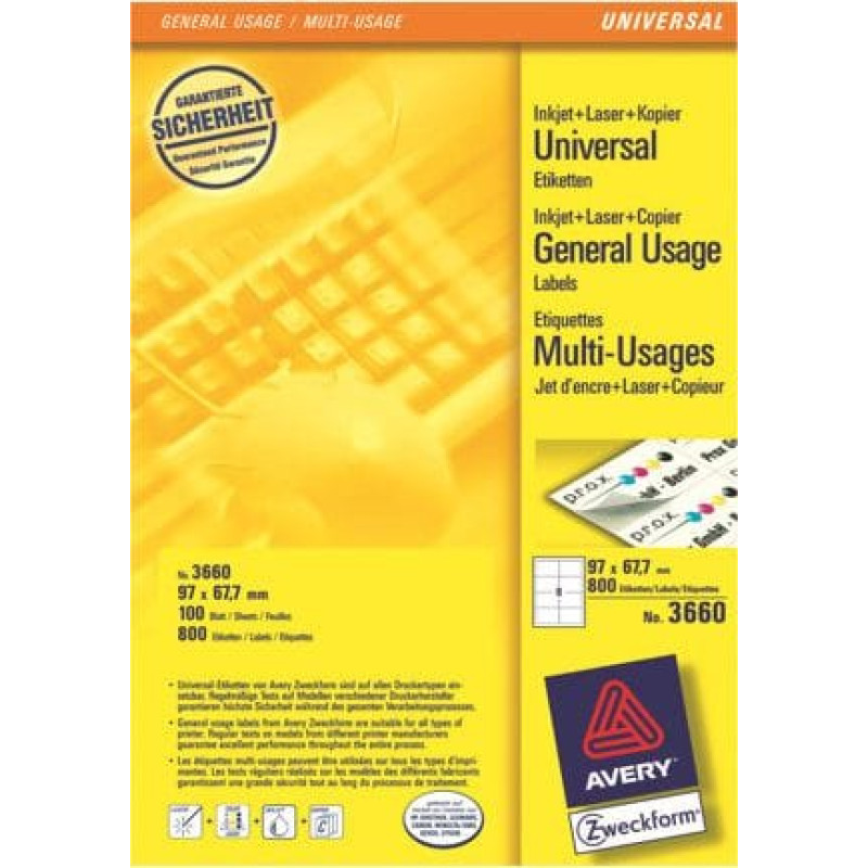 Avery Zweckform Papier do Wydruku Etykiet, 100 arkuszy (3660)