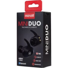 Maxell MINI DUO Wireless in-ear headphones with charging case Black