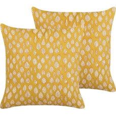 Beliani Lumarko 2 bawełniane poduszki dekoracyjne w liście 45 x 45 cm żółta GINNALA!