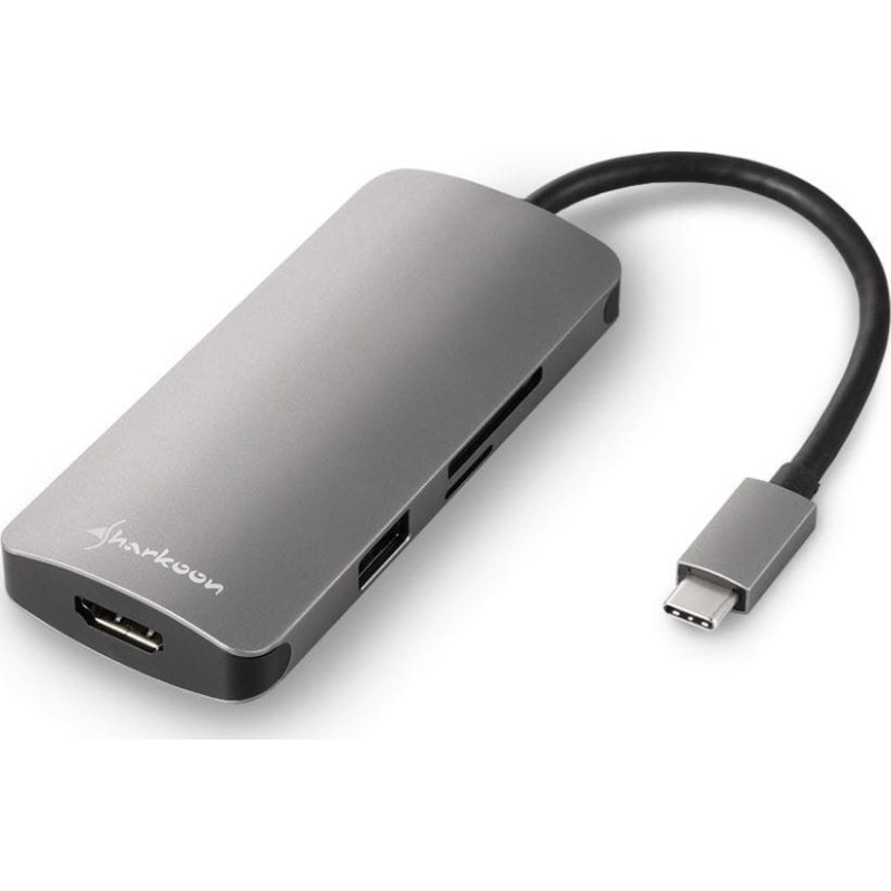 Sharkoon USB 3.0 Type C Multiport Adapter  (dunkelgrau, USB-C, HDMI, MicroSD, SD)