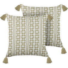 Beliani Lumarko 2 bawełniane poduszki dekoracyjne w geometryczny wzór 45 x 45 cm zielone z białym SYRINGA!