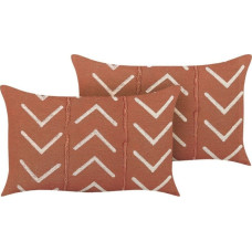 Beliani Lumarko 2 bawełniane poduszki dekoracyjne wzór geometryczny 35 x 55 cm pomarańczowe ALBIUM!