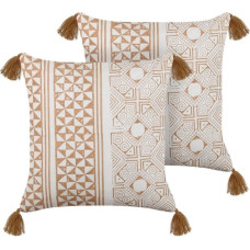 Beliani Lumarko 2 bawełniane poduszki dekoracyjne w geometryczny wzór 45 x 45 cm jasny brąz z białym MALUS!