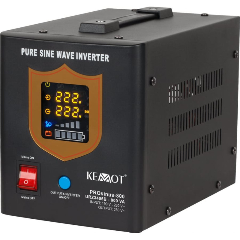 Kemot UPS Kemot Zasilacz awaryjny KEMOT PROsinus-800 przetwornica z czystym przebiegiem sinusoidalnym i funkcją ładowania 12V 230V 800VA/500W - kolor czarny