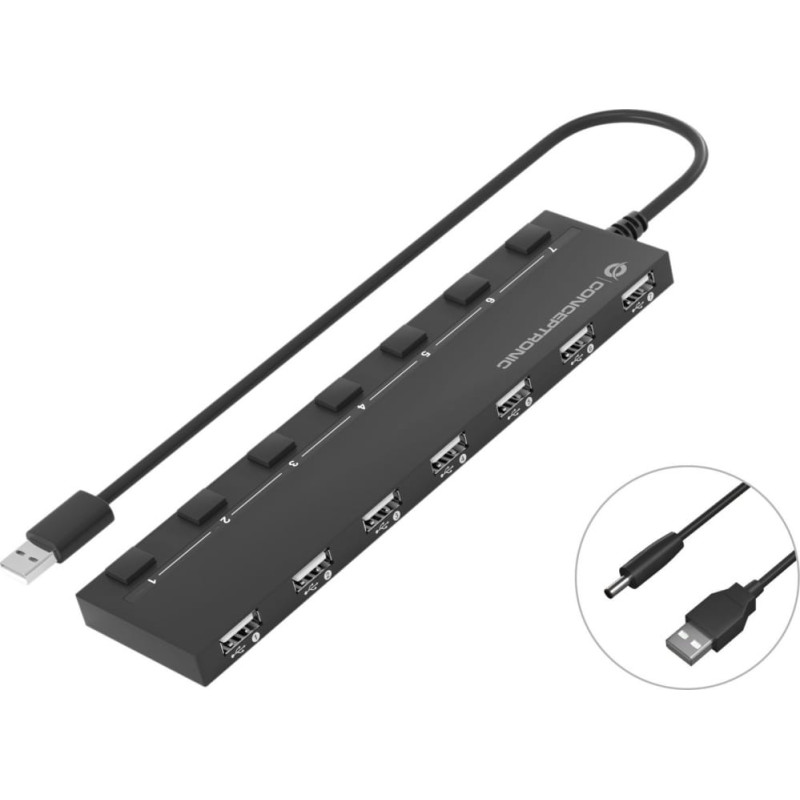 Conceptronic HUB USB Conceptronic CONCEPTRONIC USB-Hub 7-Port 2.0  ->7x2.0 extra o.Netzteil sw