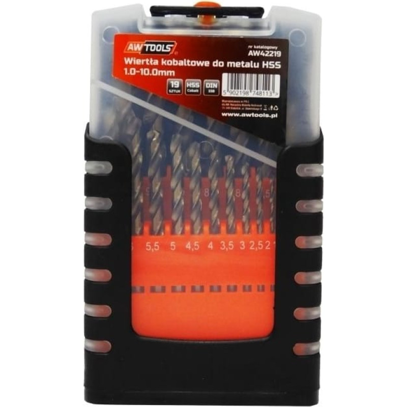 Awtools Wiertło do metalu AWTools kobaltowe walcowe 1,5 2 7 4,5 4 5,5 5 1 3 2,5 3,5 6 10 6,5 7,5 8 8,5 9 9,5mm zestaw (AW42219)