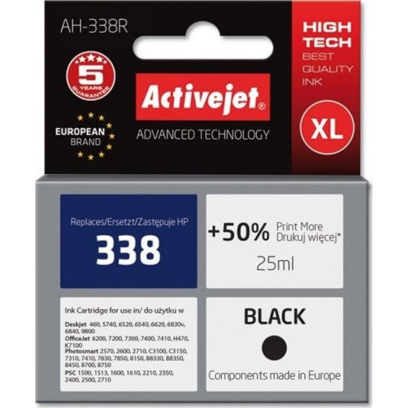 Activejet AH-338R ink for HP printer, HP 338 C8765EE replacement; Premium; 25 ml; black