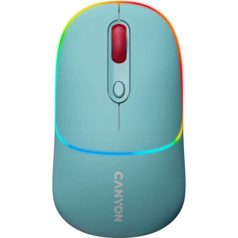 Canyon Mysz Canyon CANYON MW-22, 2 in 1 Wireless optical mouse with 4 buttons,Silent switch for right/left keys,DPI 800/1200/1600, 2 mode(BT/ 2.4GHz), 650mAh Li-poly battery,RGB backlight,Dark cyan, cable length 0.8m, 110*62*34.2mm, 0.085kg