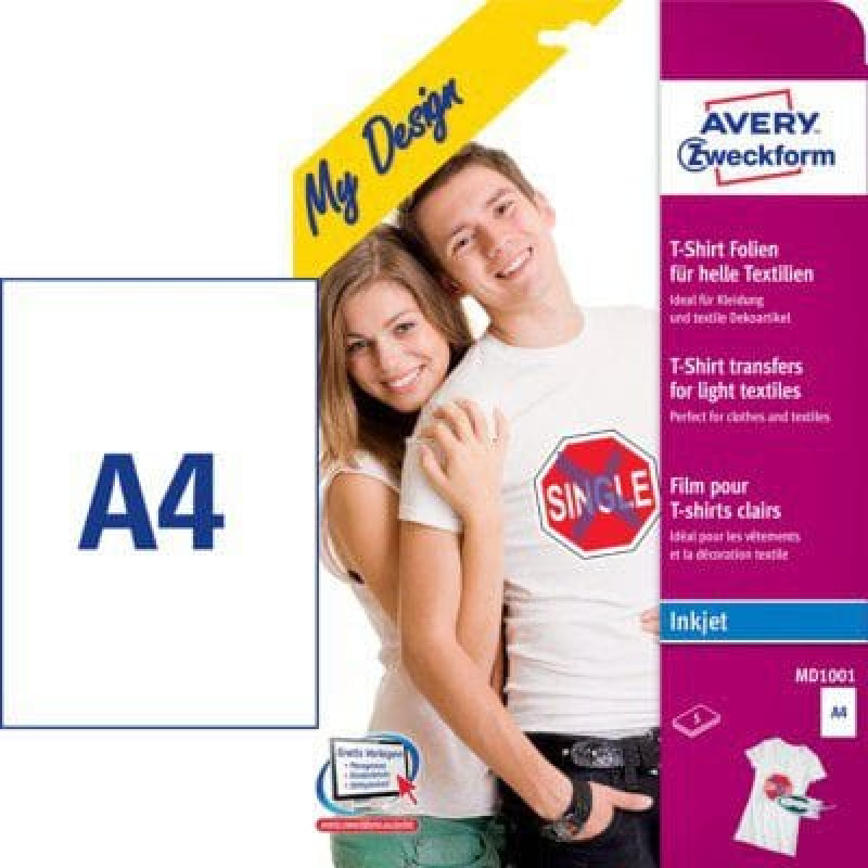 Avery Zweckform Folie Transferowe na Koszulki do Jasnych Tkanin, 5 arkuszy