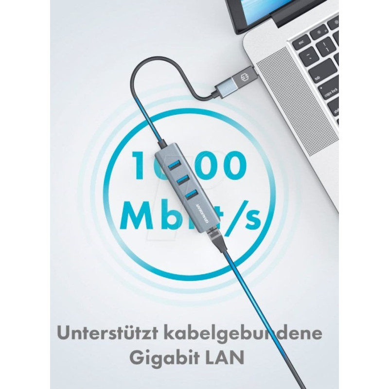 Graugear HUB USB Graugear GRAUGEAR USB-HUB 3x USB 3.0 Ports Type-A+ Gbit LAN retail