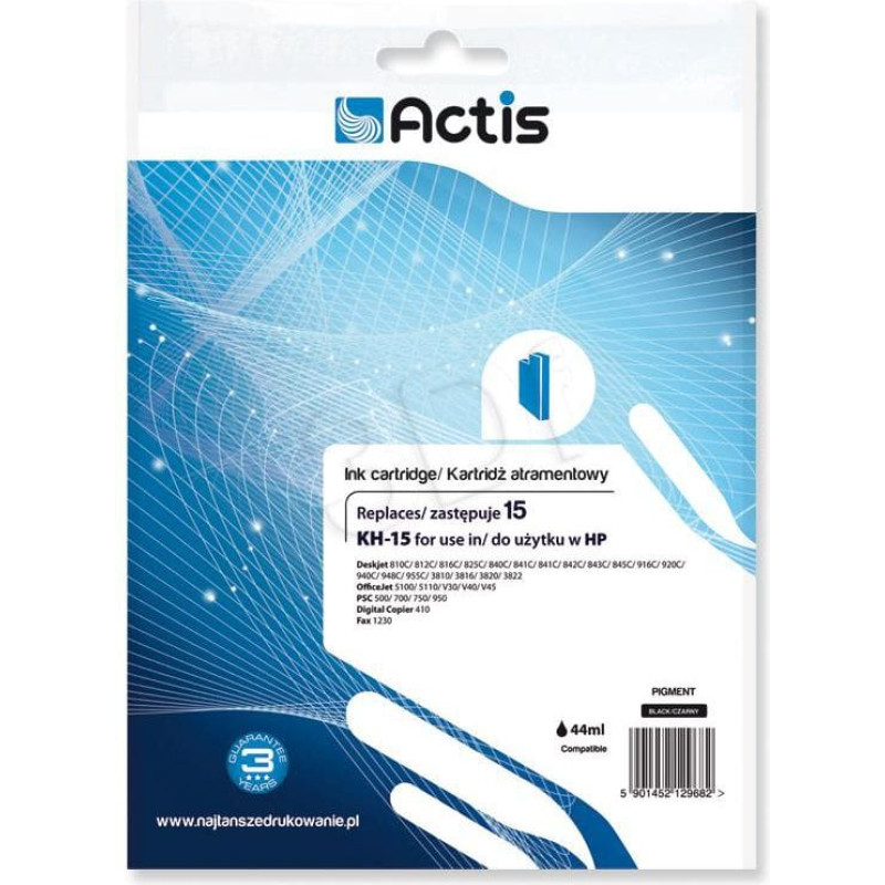 Actis KH-15 ink for HP printer; HP 15 C6615N replacement; Standard; 44 ml; black