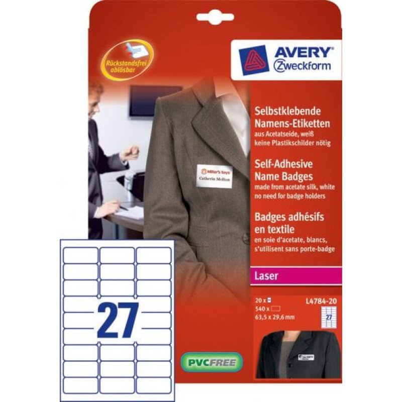 Avery Zweckform Identyfikator Imienny SP 63.5X29.6/20ARK Biały (L4784-20)