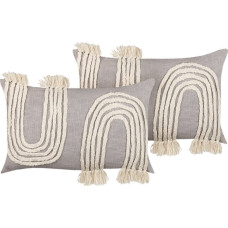 Beliani Lumarko 2 bawełniane poduszki dekoracyjne z frędzlami 35 x 55 cm szaro-beżowe OCIMUM!