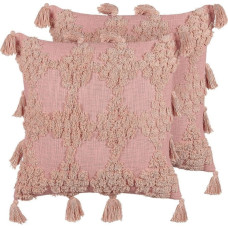 Beliani Lumarko 2 bawełniane poduszki dekoracyjne z frędzlami 45 x 45 cm różowa TORENIA!