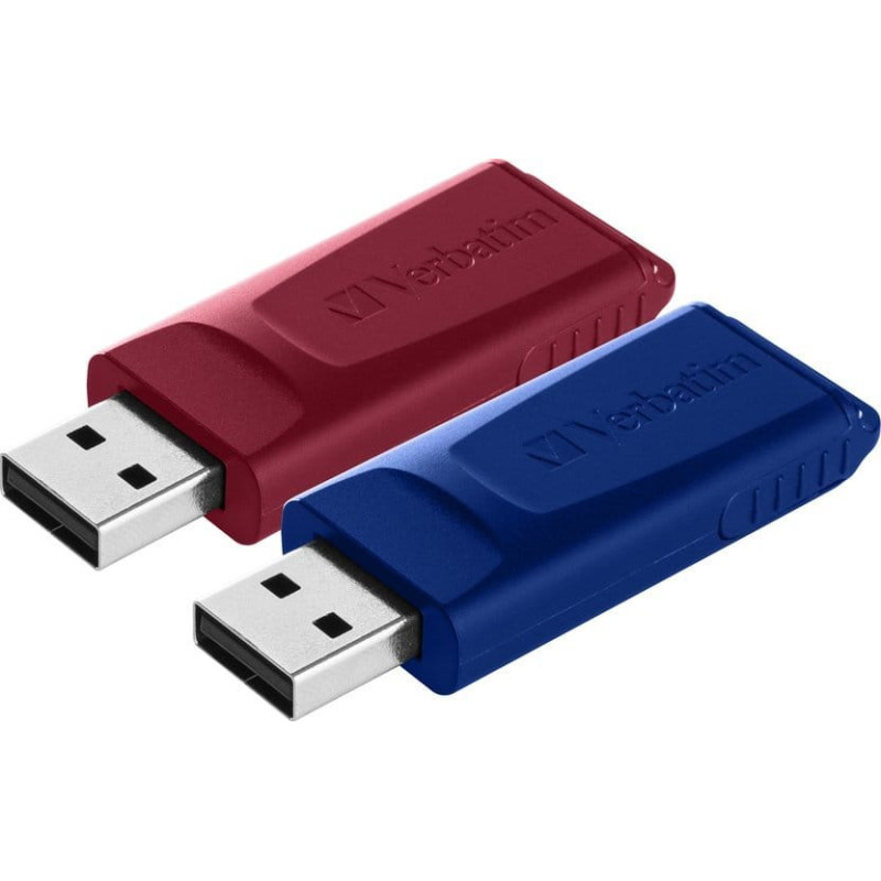 Verbatim Pendrive Verbatim Verbatim USB flash disk, USB 2.0, 32GB, Slider, niebieski, czerwony, 49327, USB A, usb z wysuwanym złączem. 2 szt