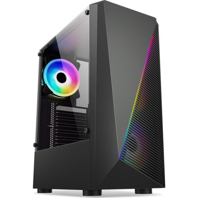 1Stcool Obudowa 1stCOOL 1stCOOL skříň SHARK 2, middle tower, AU, USB 3.0, bez zdroje, RGB fan, průhledná bočnice, černá