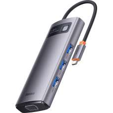 Baseus Hub 7w1 Baseus Metal Gleam Series, USB-C do 3x USB 3.0 + HDMI + USB-C PD + VGA + Ethernet RJ45