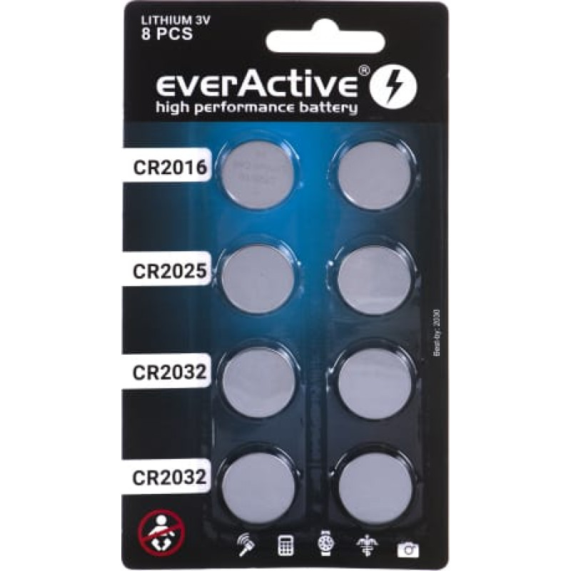 Everactive 8 lithium battery set everActive 4 x CR2032, 2 x CR2025, 2 x CR2016