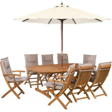 Beliani Lumarko Zestaw ogrodowy stół i 8 krzeseł z szarobeżowymi poduszkami i parasolem MAUI!