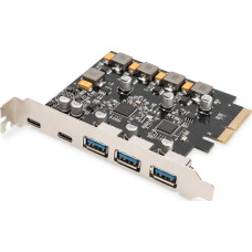 Digitus Kontroler Digitus Kontroler USB 3.1 DIGITUS PCIe - 2x USB C / 3x USB A 3.1 Gen.2 10Gbps, Chipset ASM1142