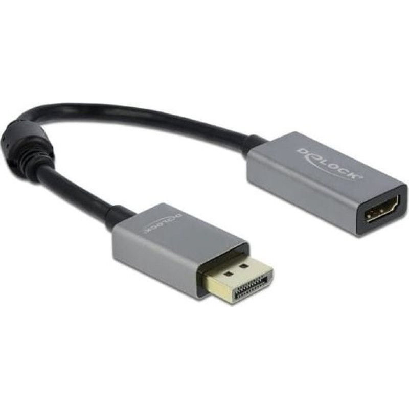 Delock Aktiver Adapter Displayport 1.4 > HDMI Buchse 4K 60Hz (grau/schwarz, 20cm)