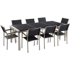 Beliani Zestaw ogrodowy stół granitowy dzielony blat czarny i 8 krzeseł czarnych GROSSETO