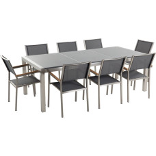 Beliani Zestaw ogrodowy stół granitowy dzielony blat szary i 8 krzeseł szarych GROSSETO (34006)