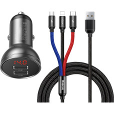 Baseus Car charger Baseus with 24W display + USB cable 3in1 Baseus Three Primary Colors 1.2m